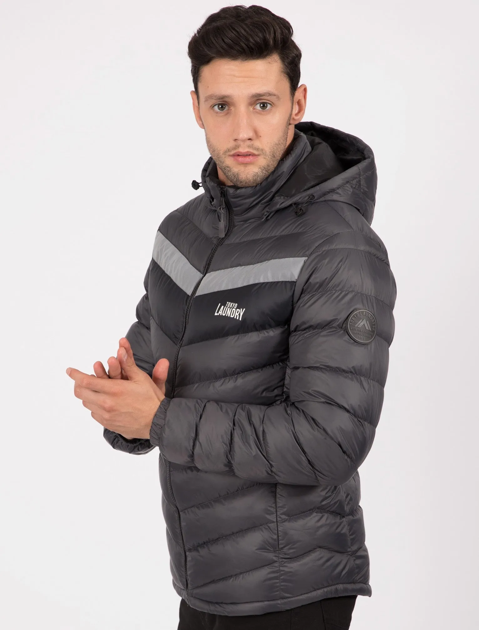 Langham Quilted Puffer Jacket with Hood In Forged Iron - Tokyo Laundry