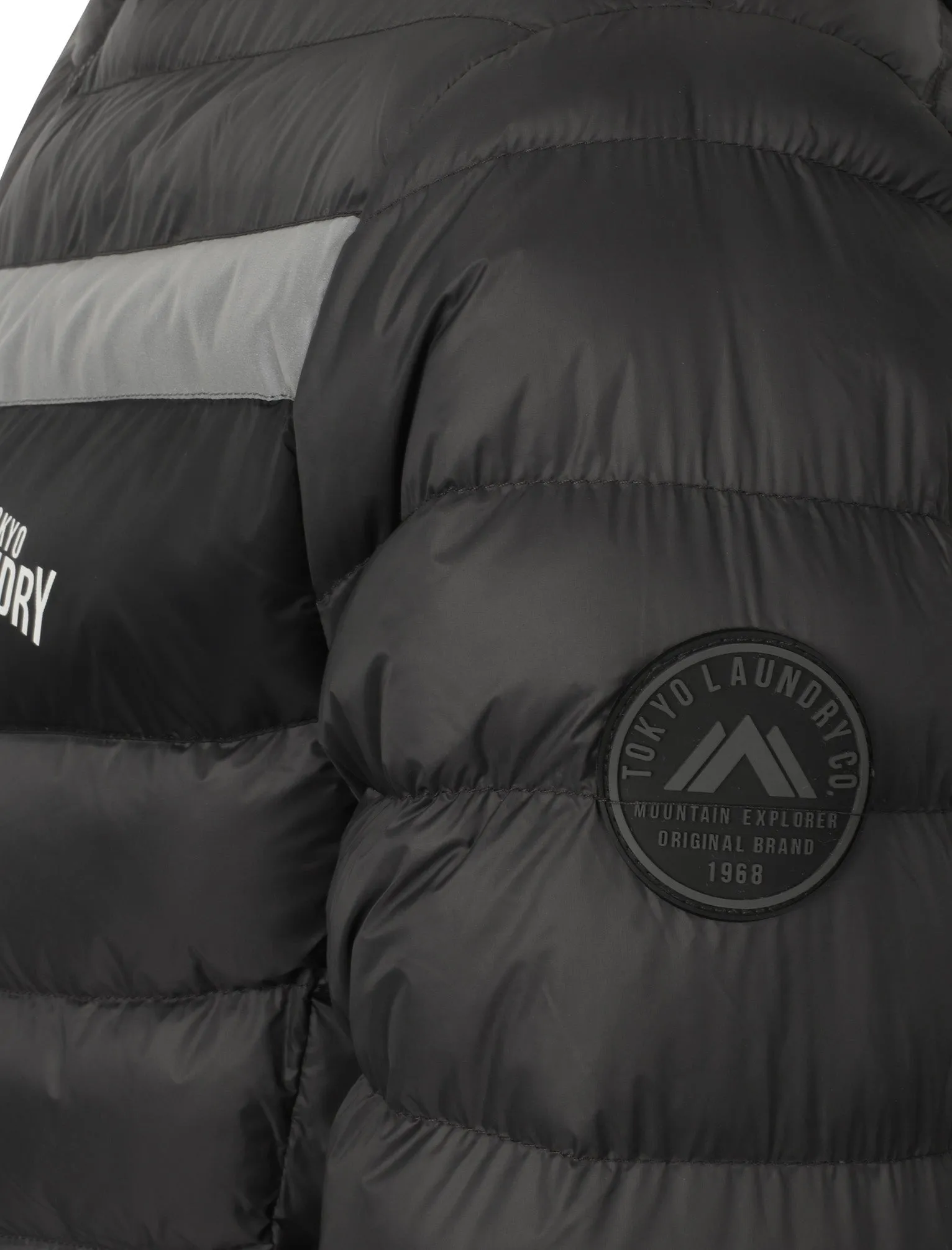 Langham Quilted Puffer Jacket with Hood In Forged Iron - Tokyo Laundry