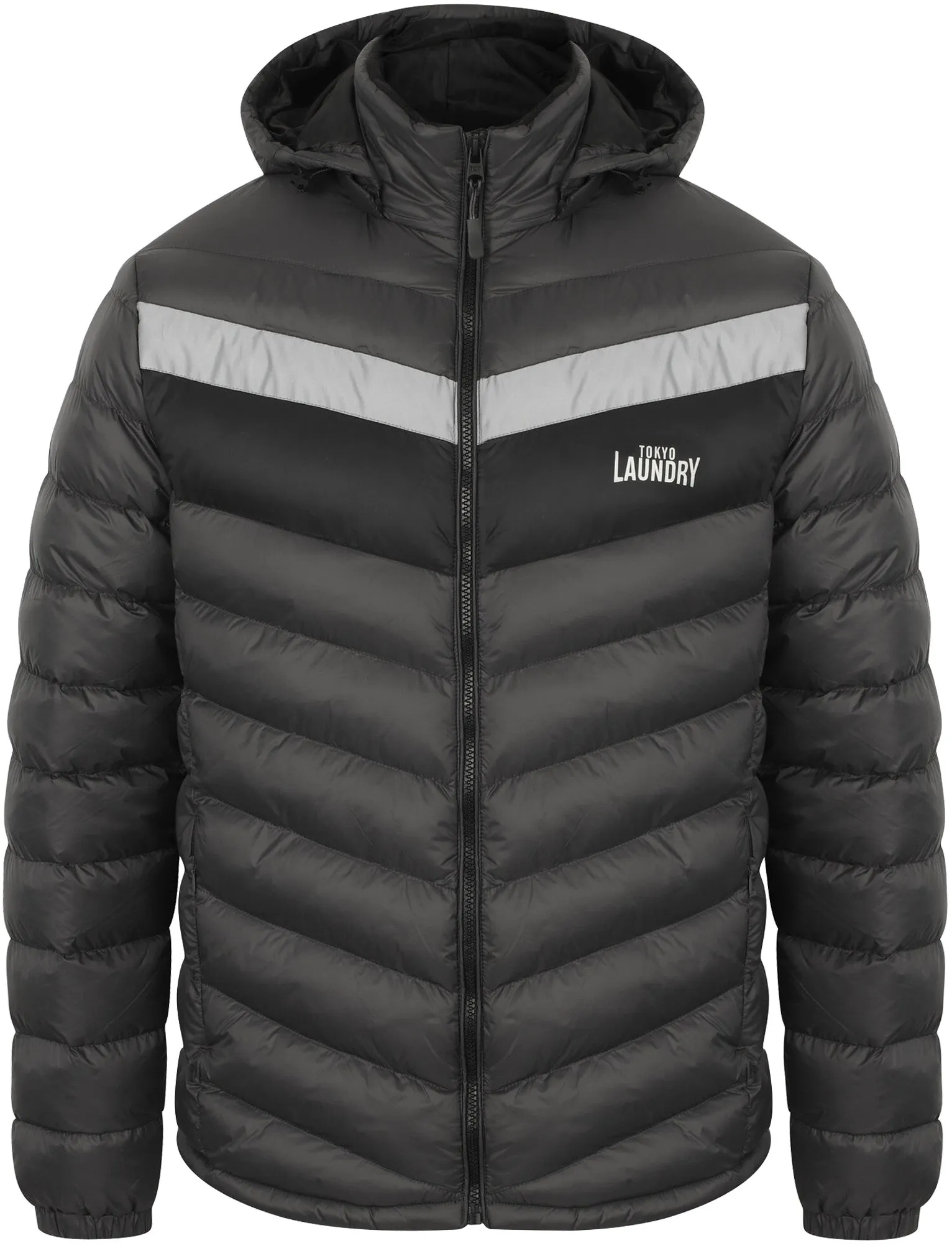 Langham Quilted Puffer Jacket with Hood In Forged Iron - Tokyo Laundry