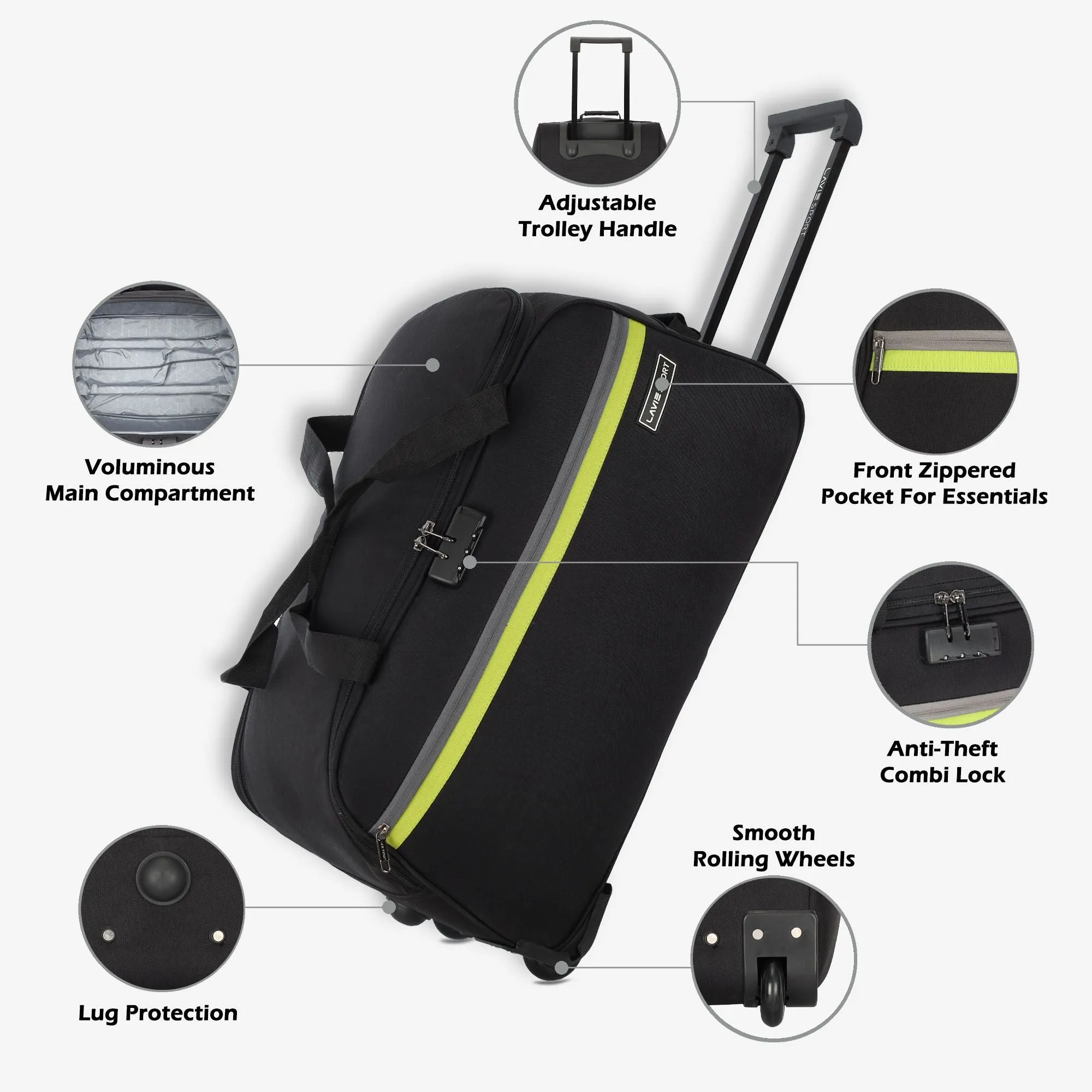 Lavie Sport Victor Large Size 63 cms Victor Combi Anti-theft Wheel Duffle Bag Black