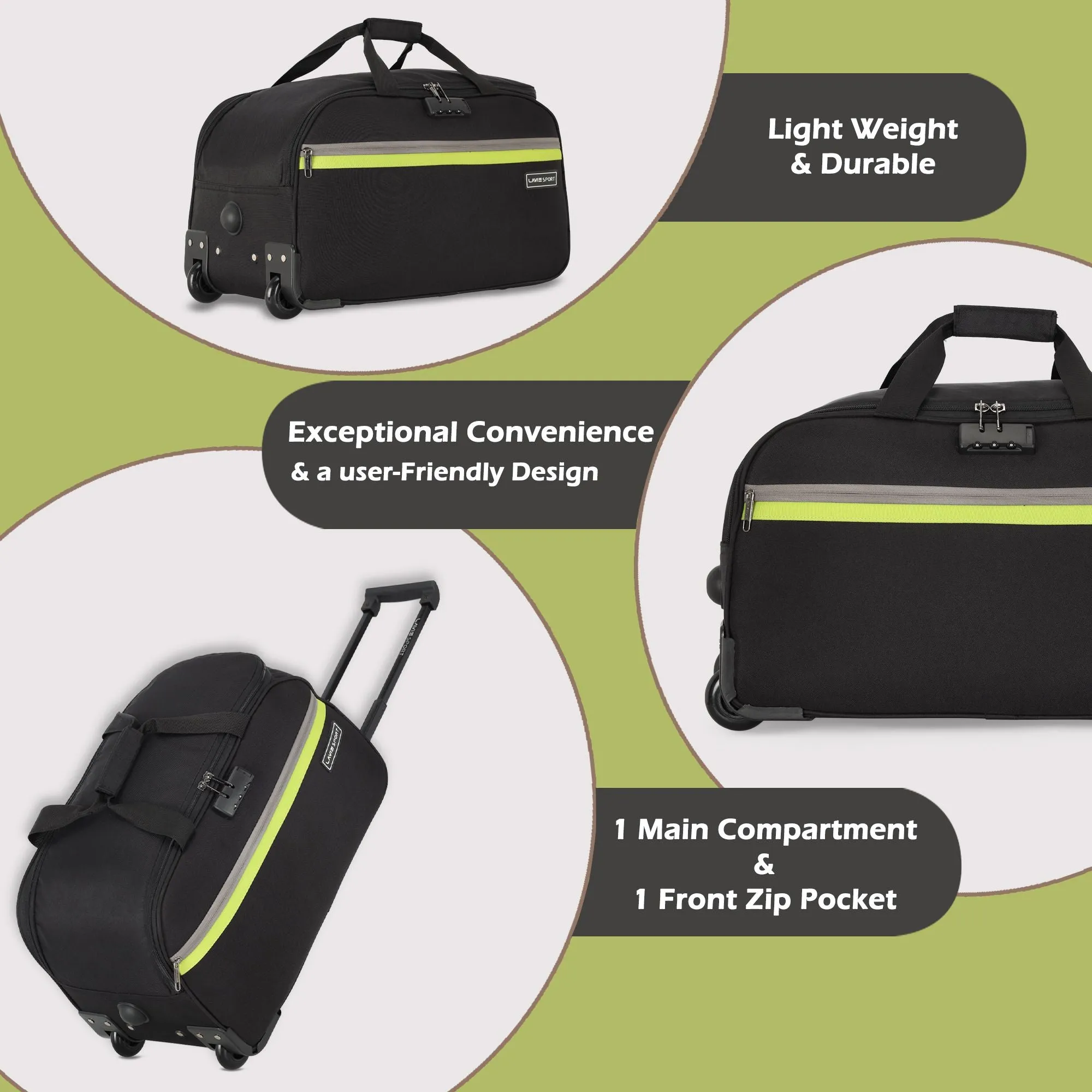 Lavie Sport Victor Large Size 63 cms Victor Combi Anti-theft Wheel Duffle Bag Black