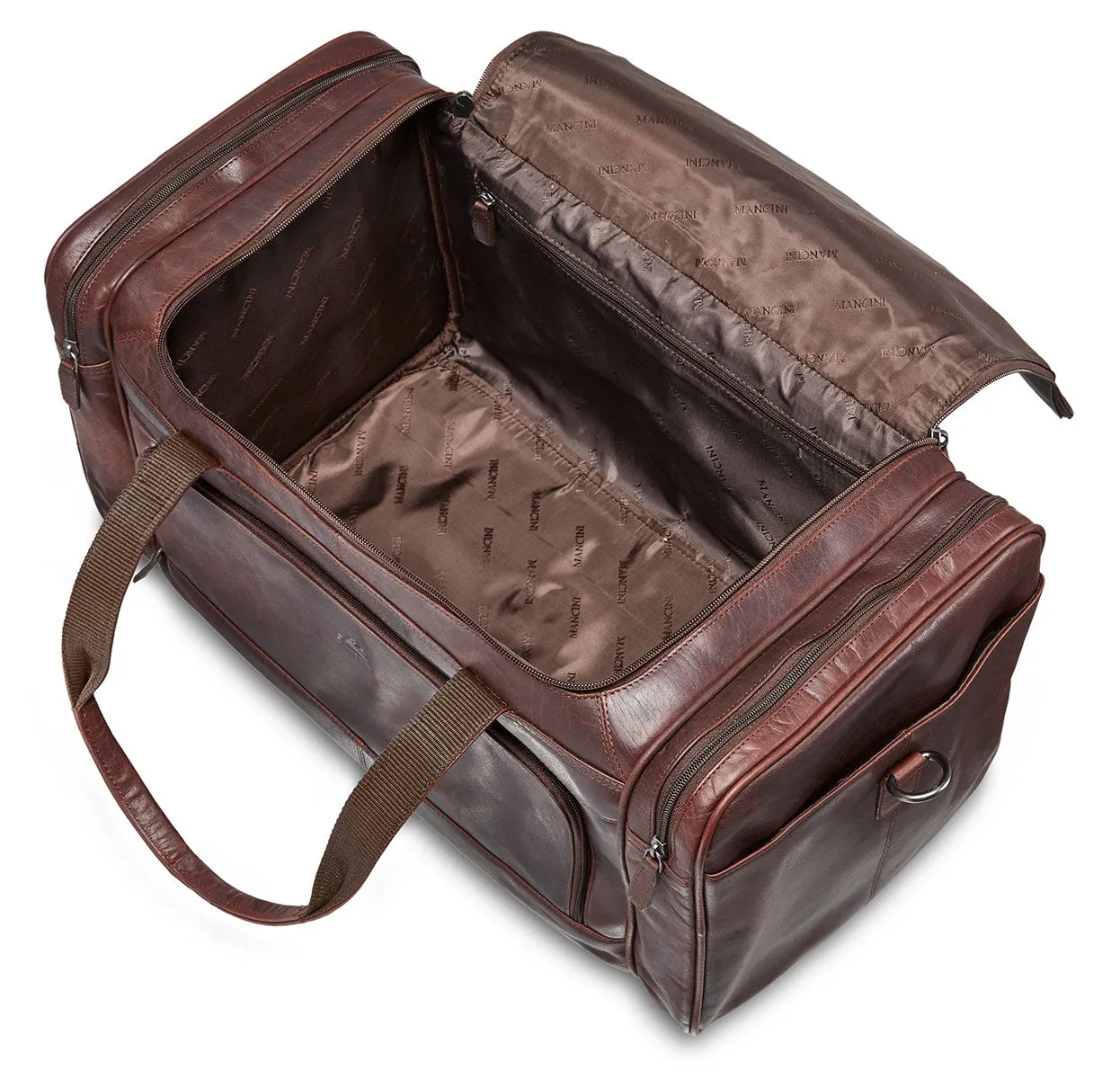 Mancini Leather Carry-on Duffle Bag, 20" x 10.75" x 10.75", Brown