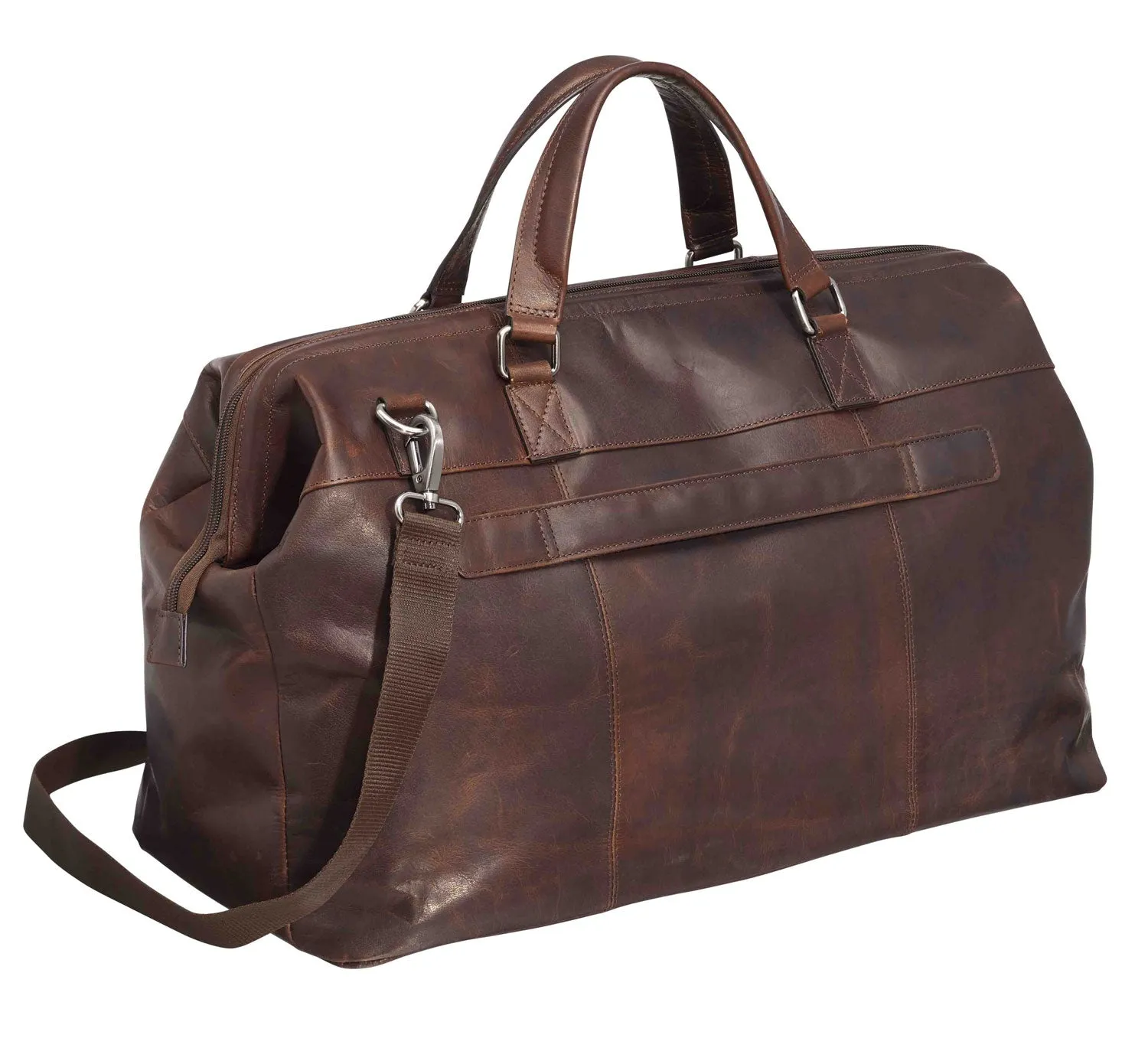 Mancini Leather Classic Carry-on Duffle Bag, 20" x 10" x 13.5", Brown