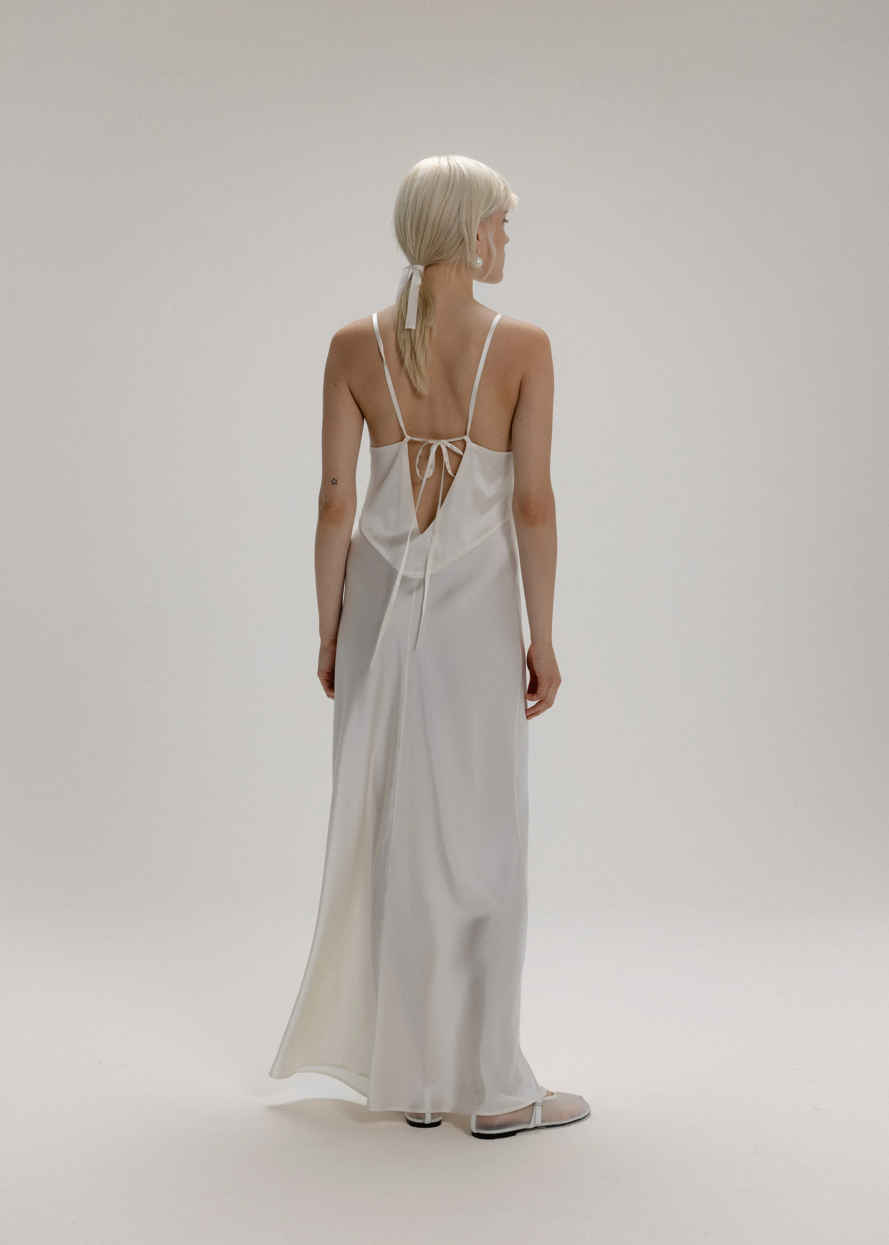 Maxi Silk Slip Dress in Milk White