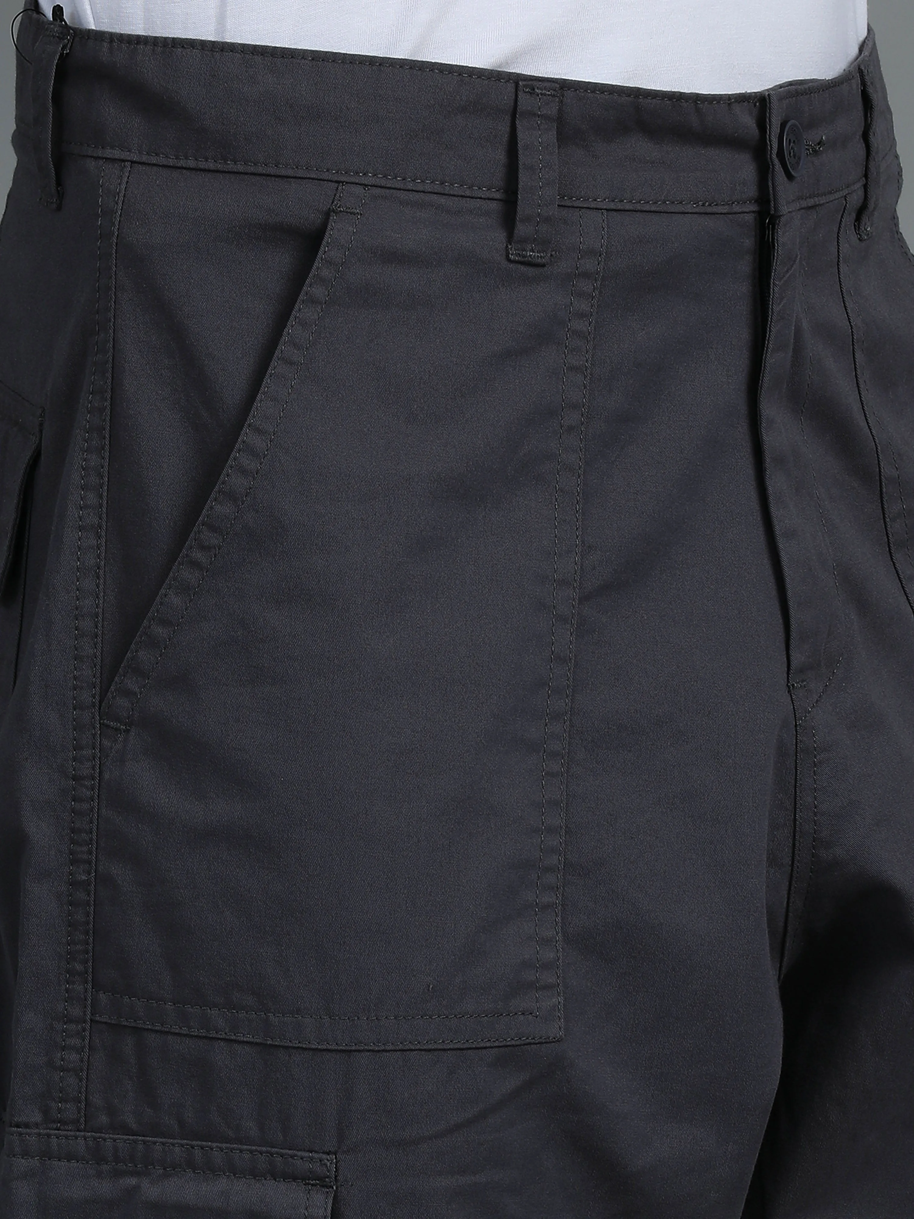Men 2 Cotton Relaxed Fit Cargo Trousers, Charcoal Grey Brown