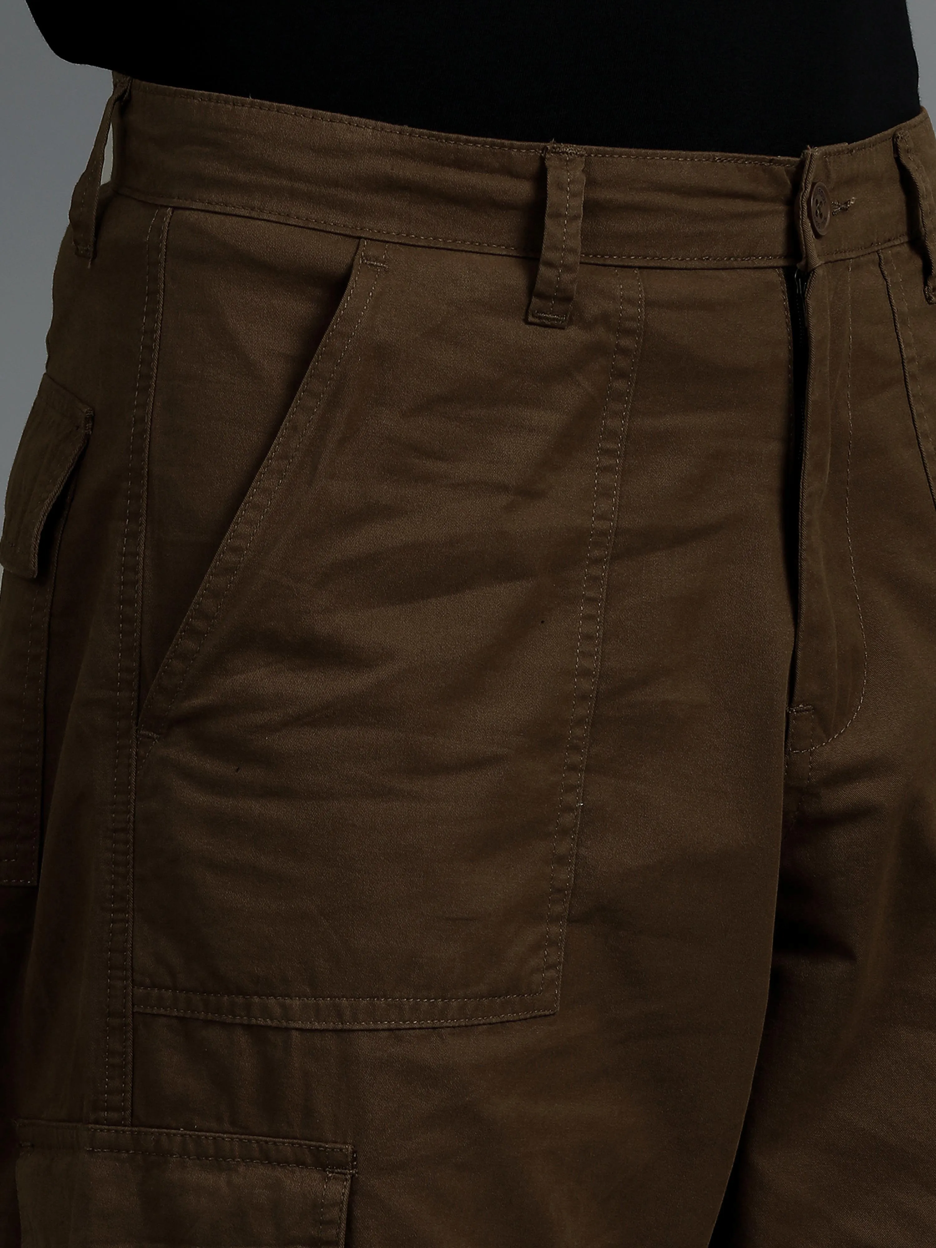 Men 2 Cotton Relaxed Fit Cargo Trousers, Charcoal Grey Brown