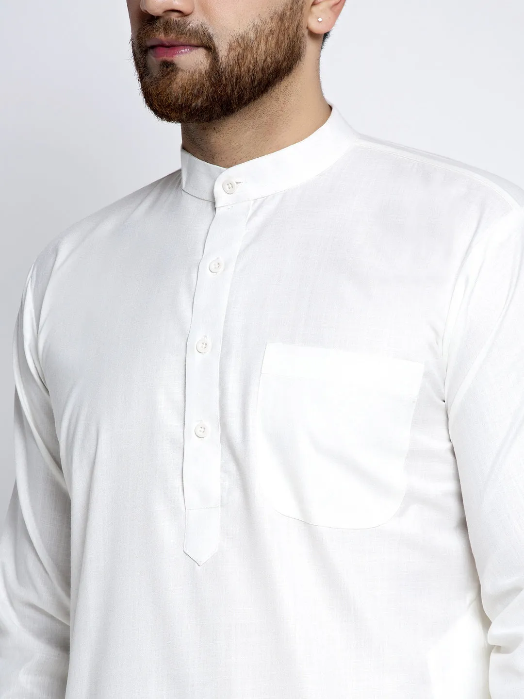 Men's Solid White Cotton Kurta Payjama with Solid Charcoal Waistcoat ( JOKPWC OW-F 4021 Charcoal ) - Virat Fashions
