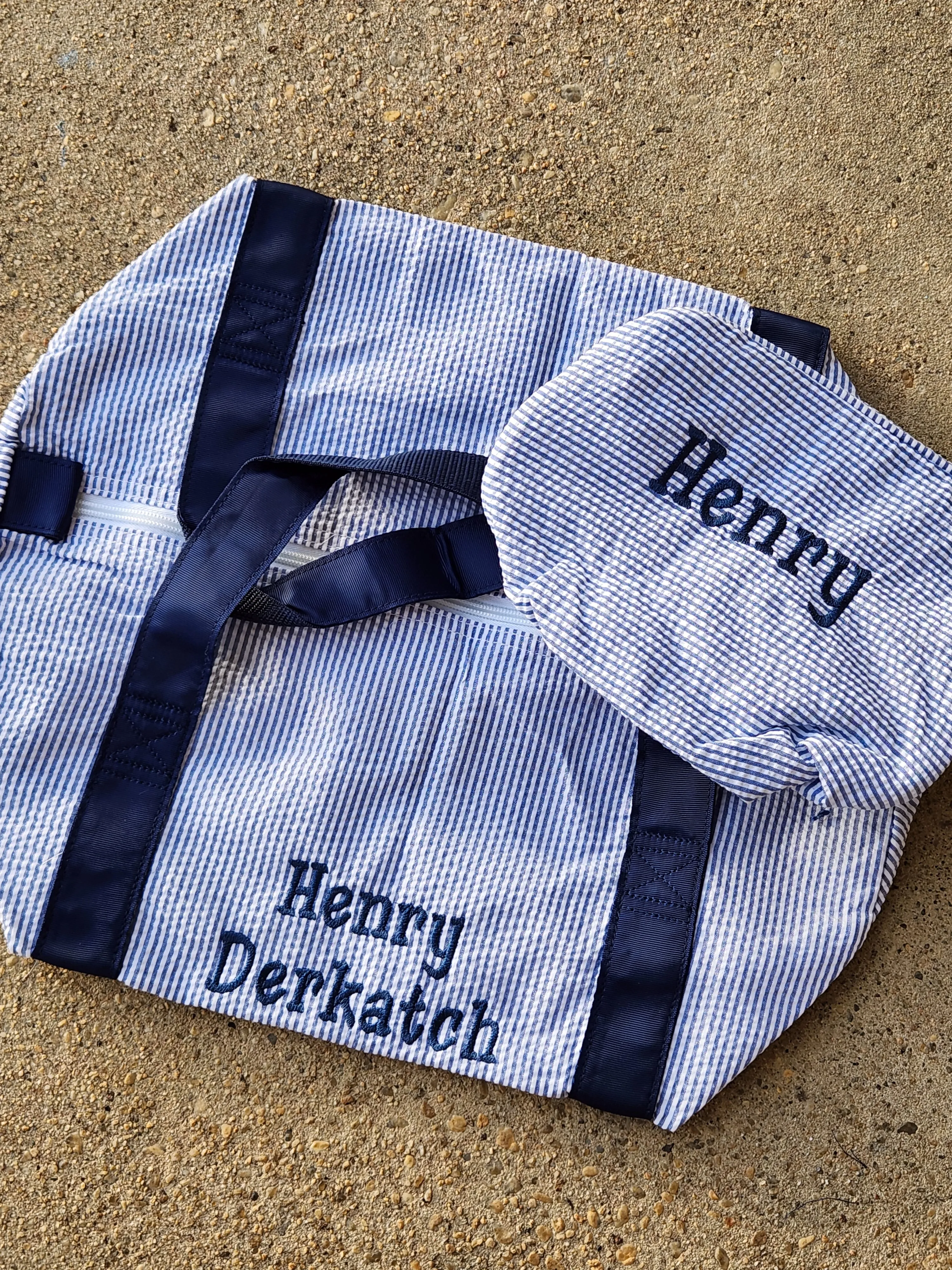 Navy Seersucker Toiletry Bag