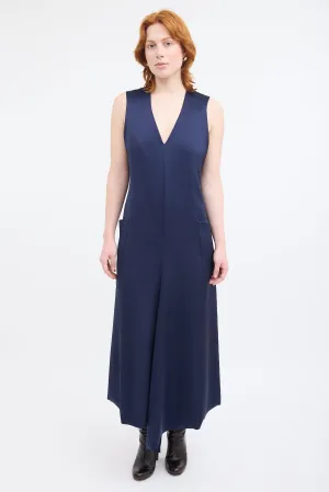 Navy Sleeveless V-Neck Midi Dress