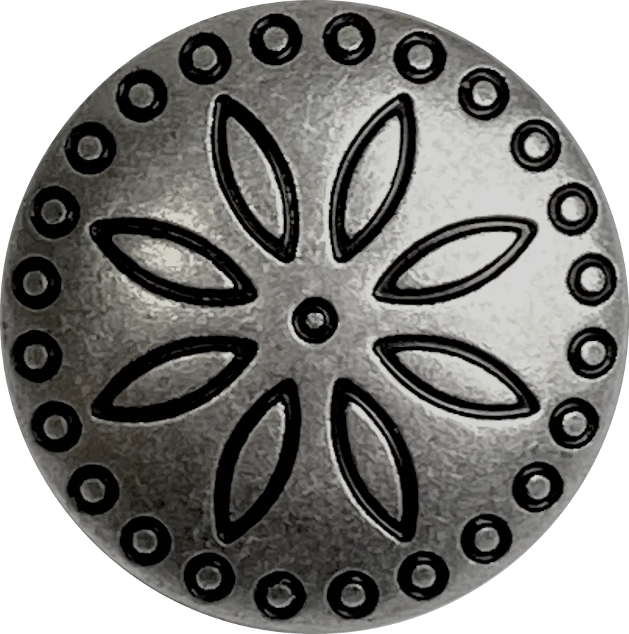New Size, Circles Around Flower 7/8" Darker Silver Concho Button, 23mm  #SWC-153