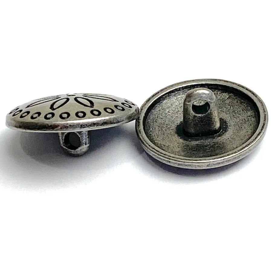 New Size, Circles Around Flower 7/8" Darker Silver Concho Button, 23mm  #SWC-153