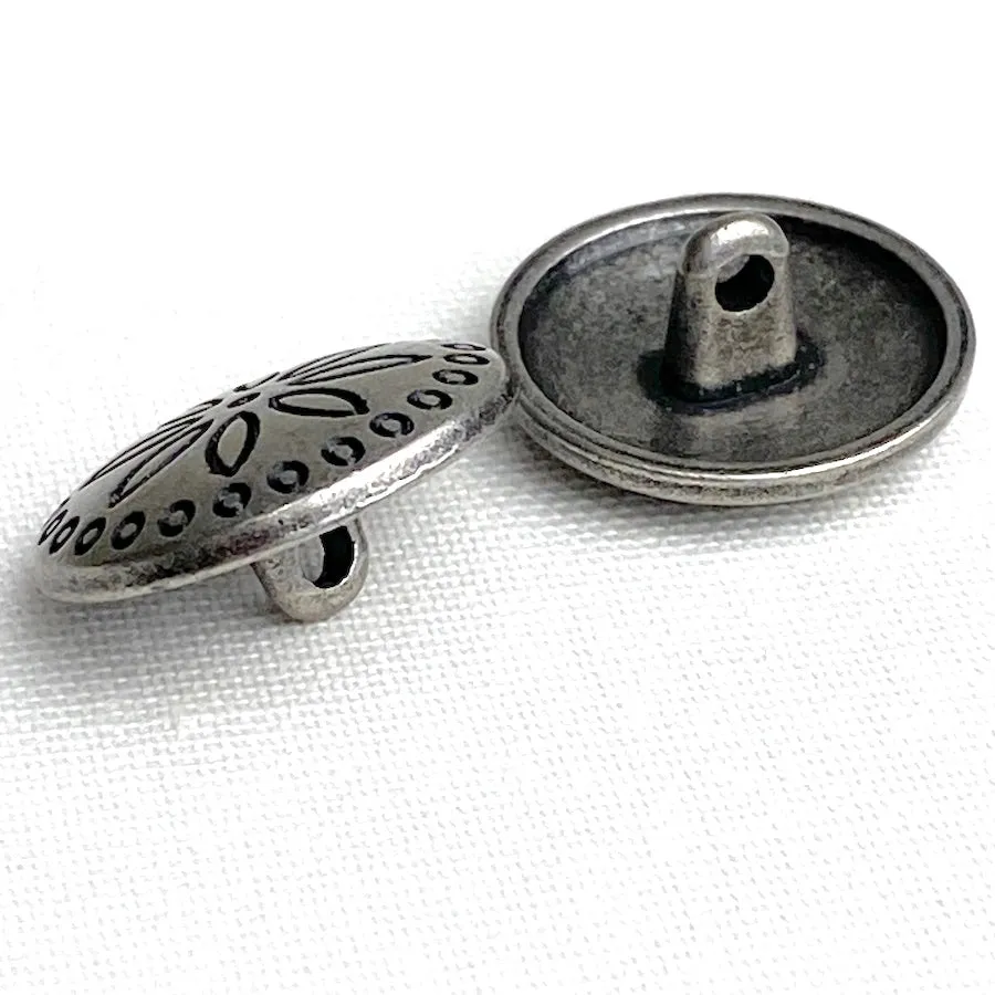 New Size, Circles Around Flower 7/8" Darker Silver Concho Button, 23mm  #SWC-153