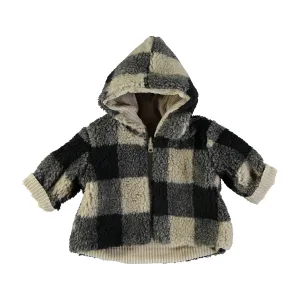 Petit Indi - Reversible Fleece Coat - Charcoal Plaid   Fawn