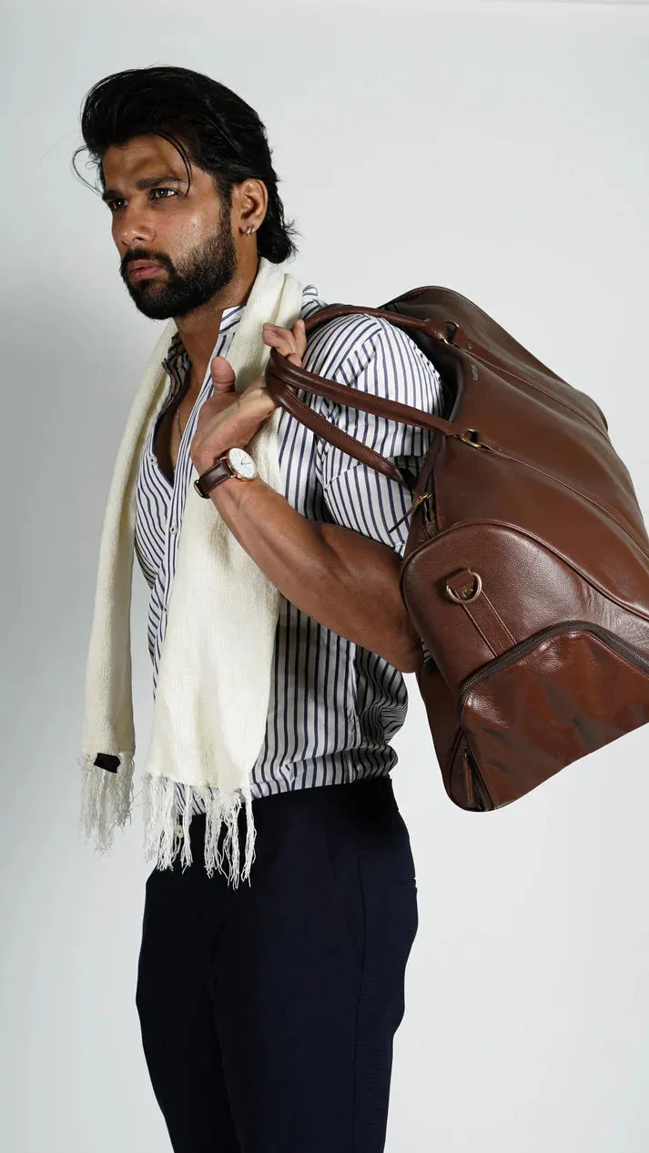 Real Lambskin Brown Leather Mens Duffle Bag