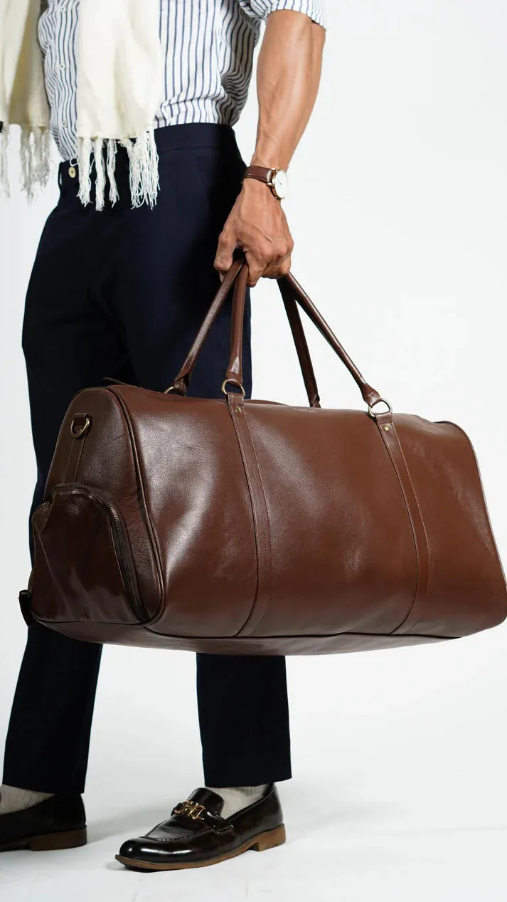 Real Lambskin Brown Leather Mens Duffle Bag