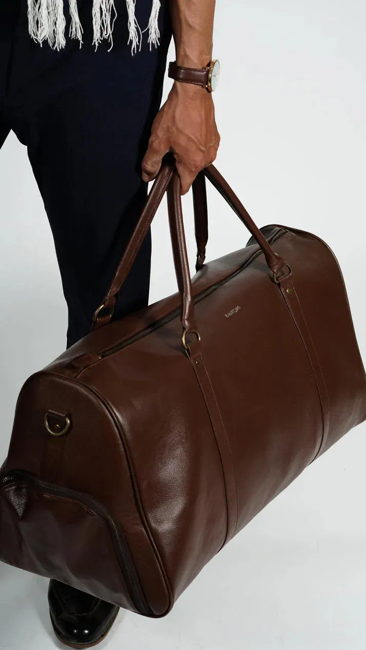 Real Lambskin Brown Leather Mens Duffle Bag