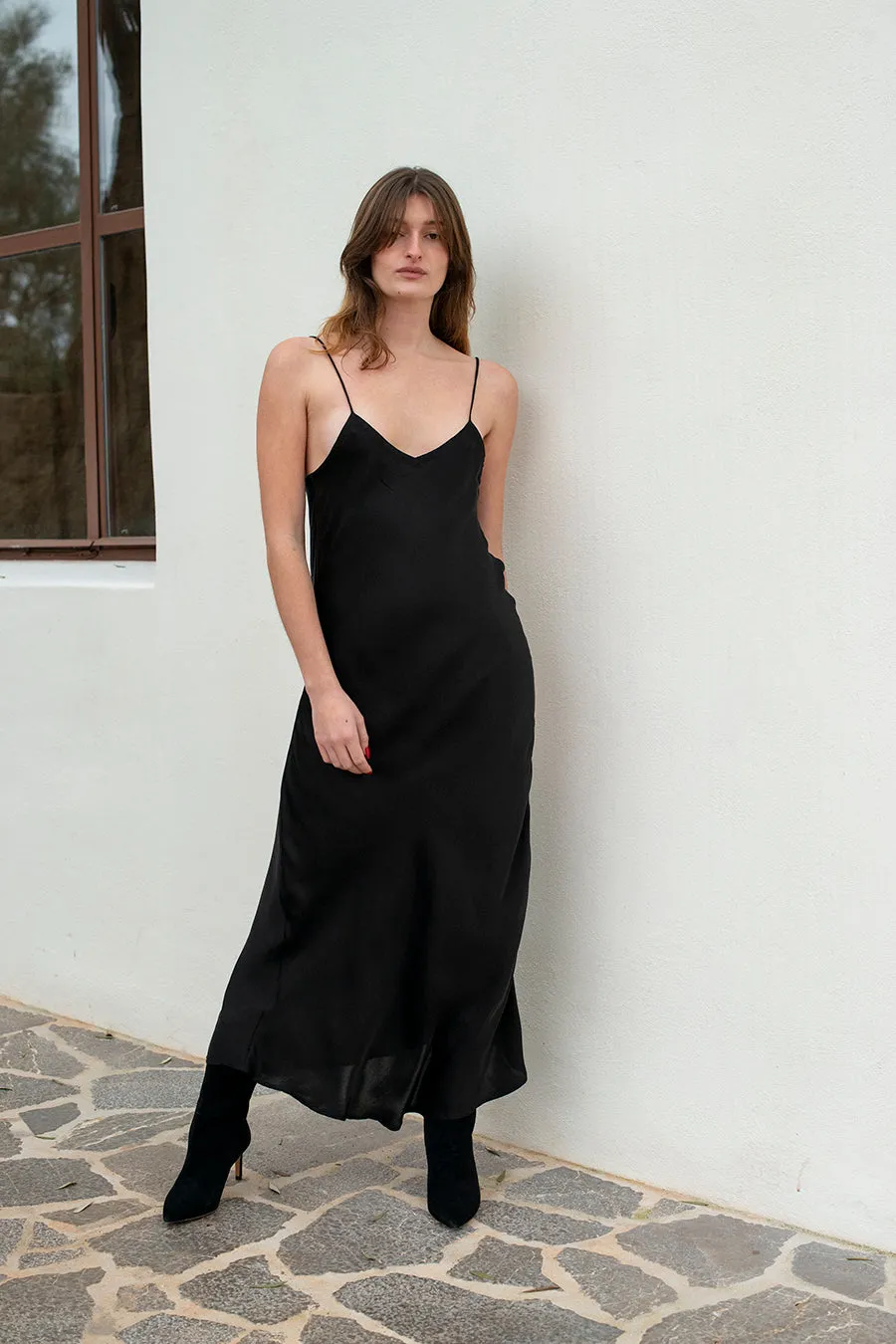 ROSE SILK SLIP DRESS NOIR