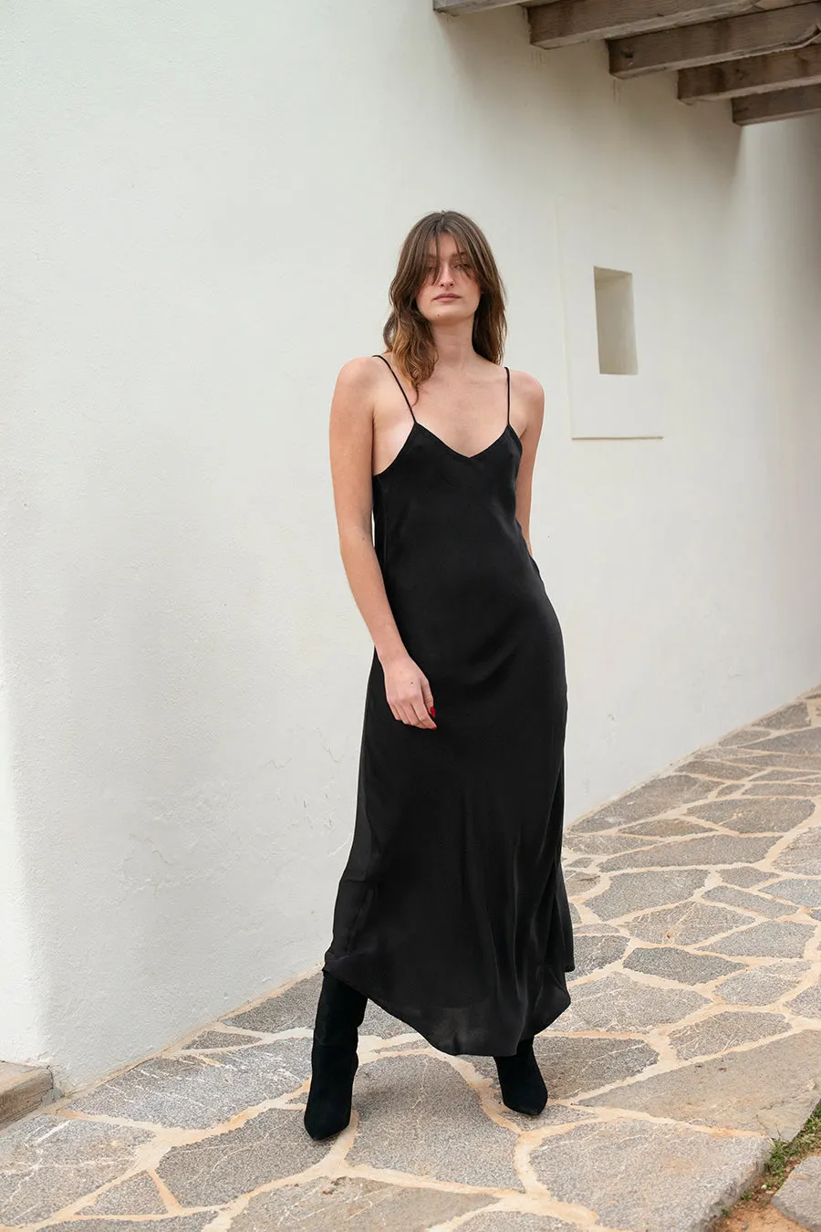 ROSE SILK SLIP DRESS NOIR
