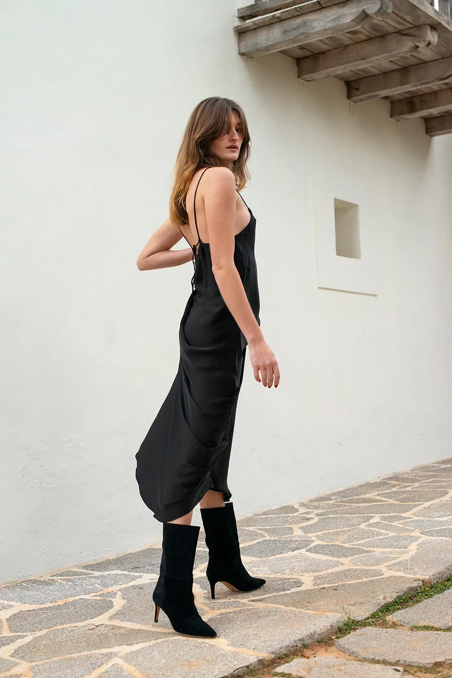 ROSE SILK SLIP DRESS NOIR