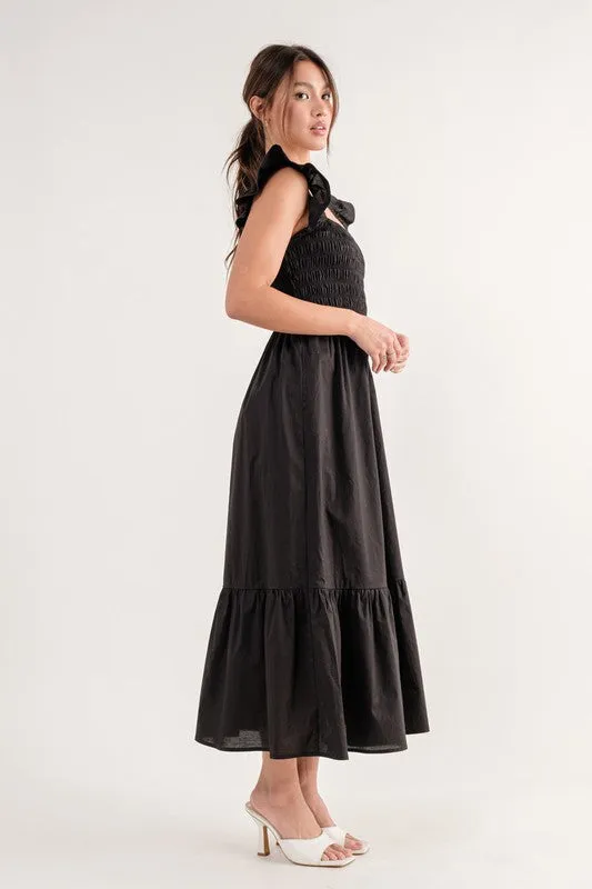 Ruffle Sleeve Black Dress