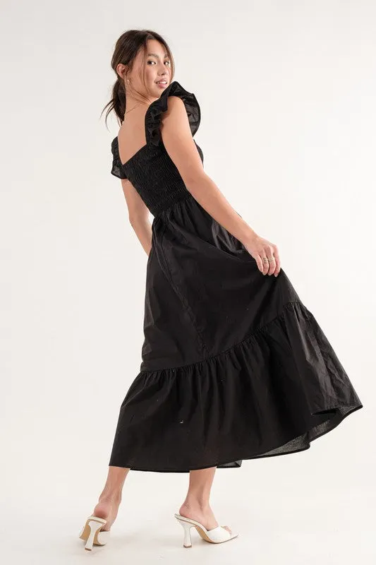 Ruffle Sleeve Black Dress