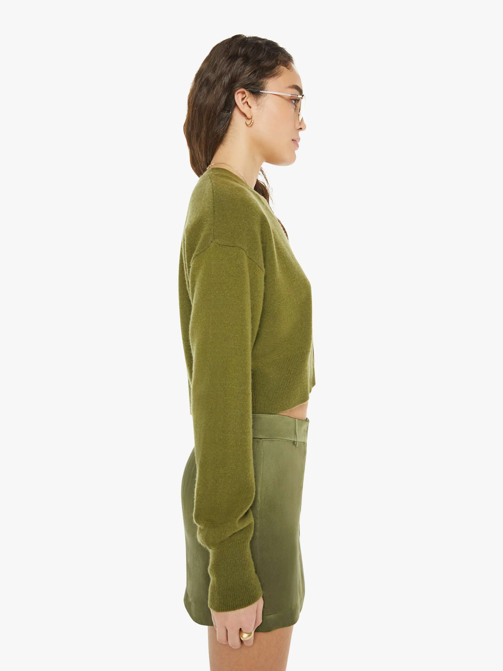 SABLYN Adele Cropped V-Neck Cardigan - Olive