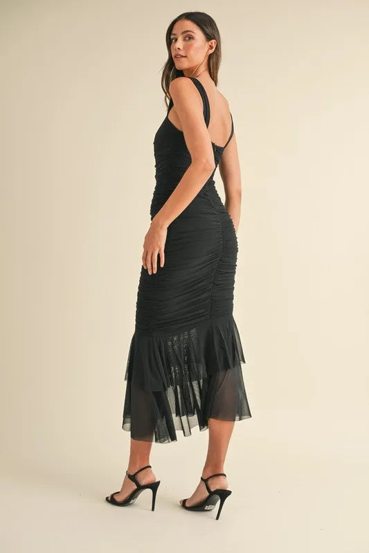 Sadie Sleeveless Cut Out Mesh Midi Dress Black