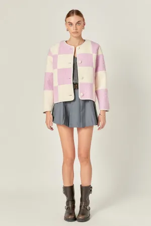 Shearling Check Cardigan