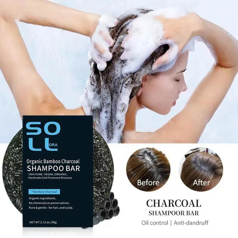 Sol lora Charcoal Hair Darkening Bar - Natural Shampoo Soap Bar for White to Black Hair - 60g (Pack of 3 Pcs)