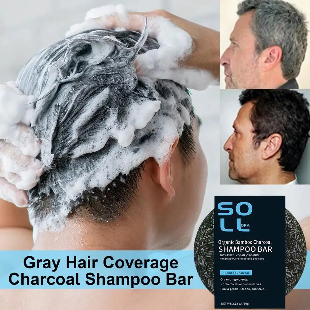 Sol lora Charcoal Hair Darkening Bar - Natural Shampoo Soap Bar for White to Black Hair - 60g (Pack of 3 Pcs)