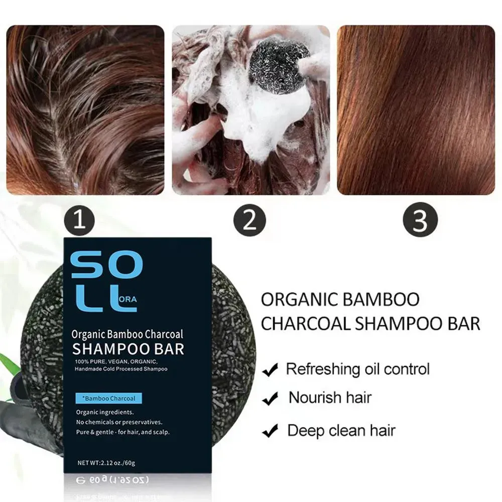 Sol lora Charcoal Hair Darkening Bar - Natural Shampoo Soap Bar for White to Black Hair - 60g (Pack of 3 Pcs)