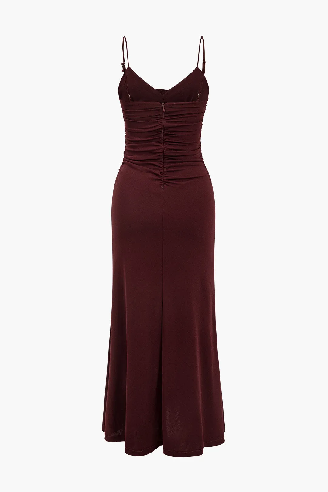 Solid Appliques Ruched Slip Midi Dress