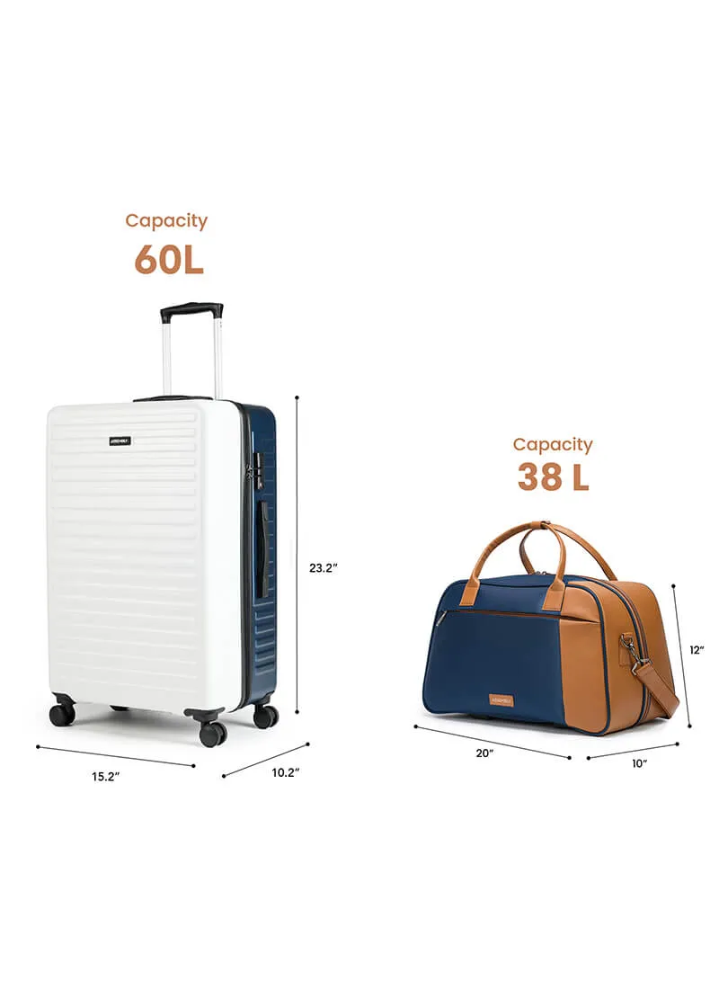Stark Verve Combo | White/Blue | Two Tone Medium Hard Luggage with Duffle Bag