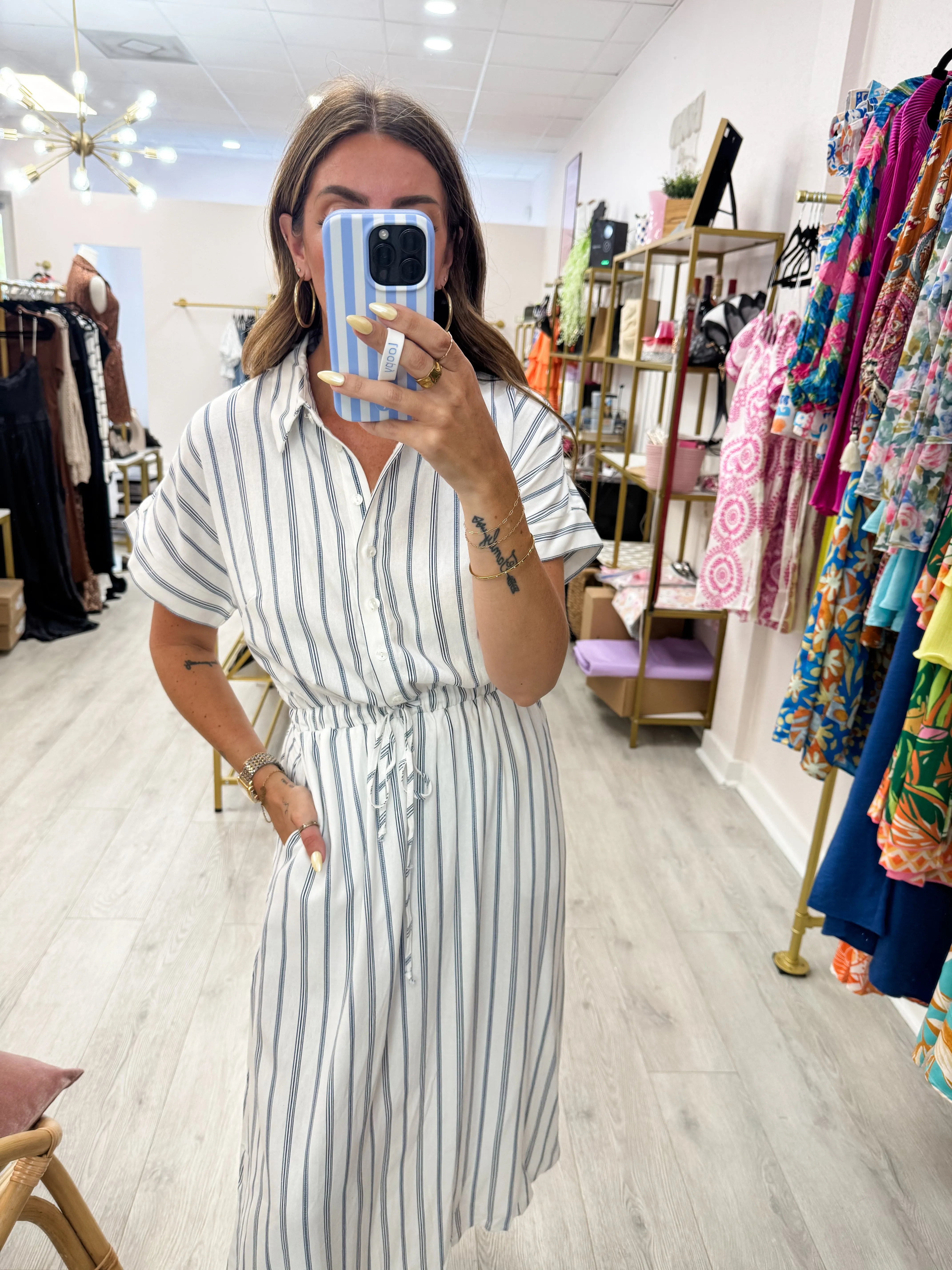 Striped Button Down Midi Dress