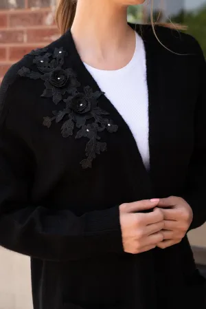 Sweater, Cardigan Oversized Black, Floral Lace