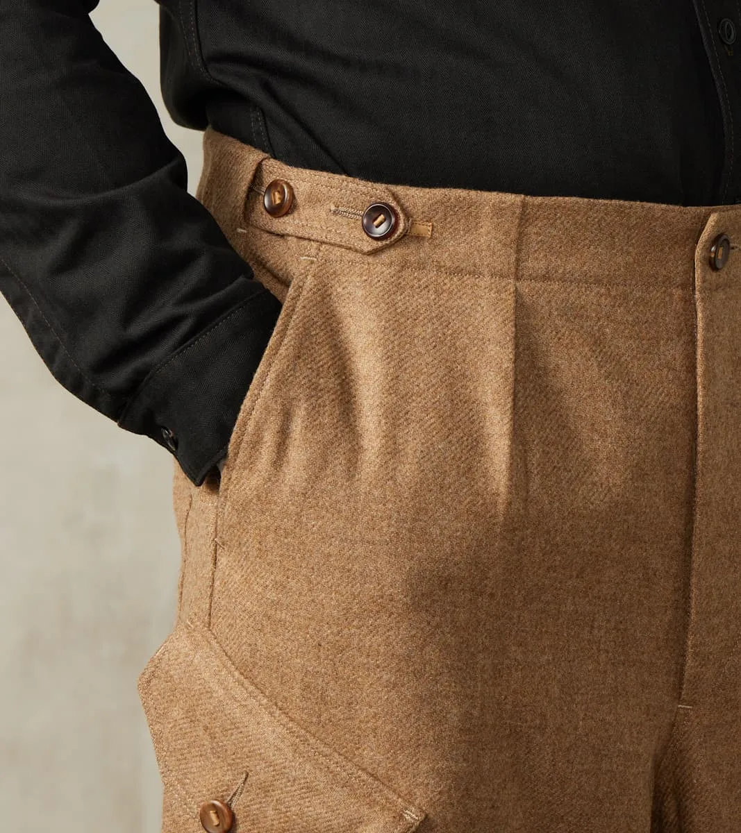 Swiss Army Cargo Trousers - Abraham Moon® Camel Merino Twill