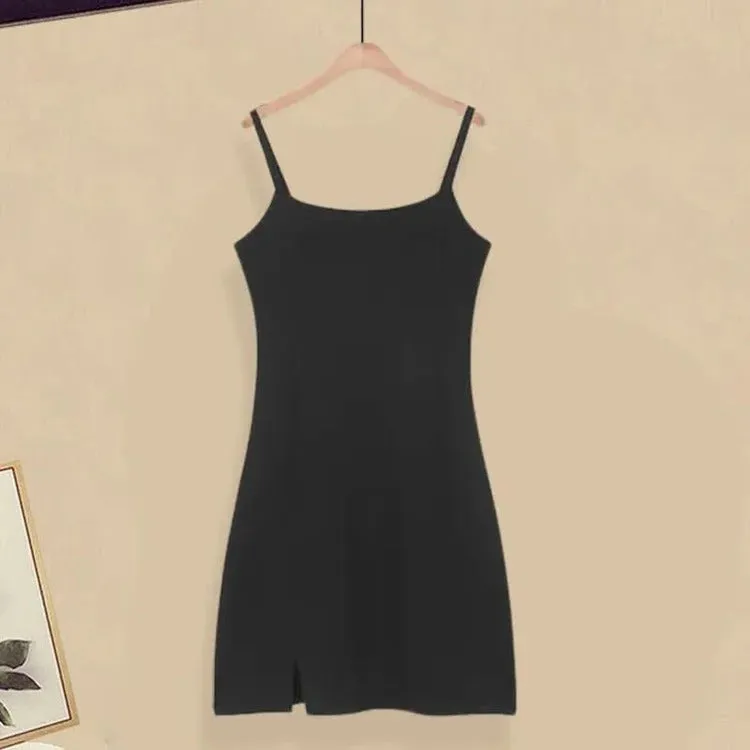 Versatile Preppy Cross Knit Sweater Lace Up Ruffled Slip Dress Two Piece Set