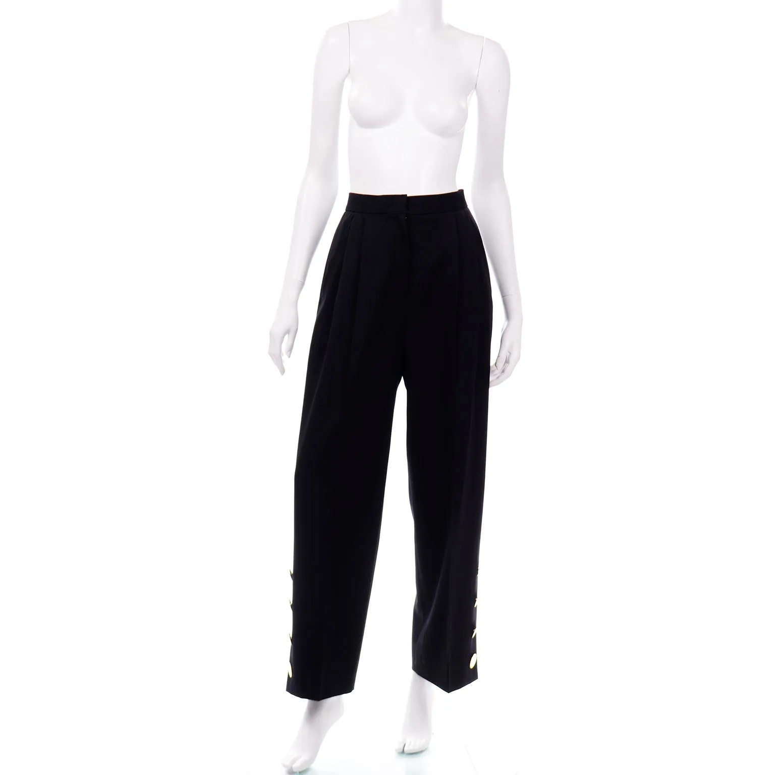 Vintage Givenchy Black High Waist Trousers With Gold Button Detail
