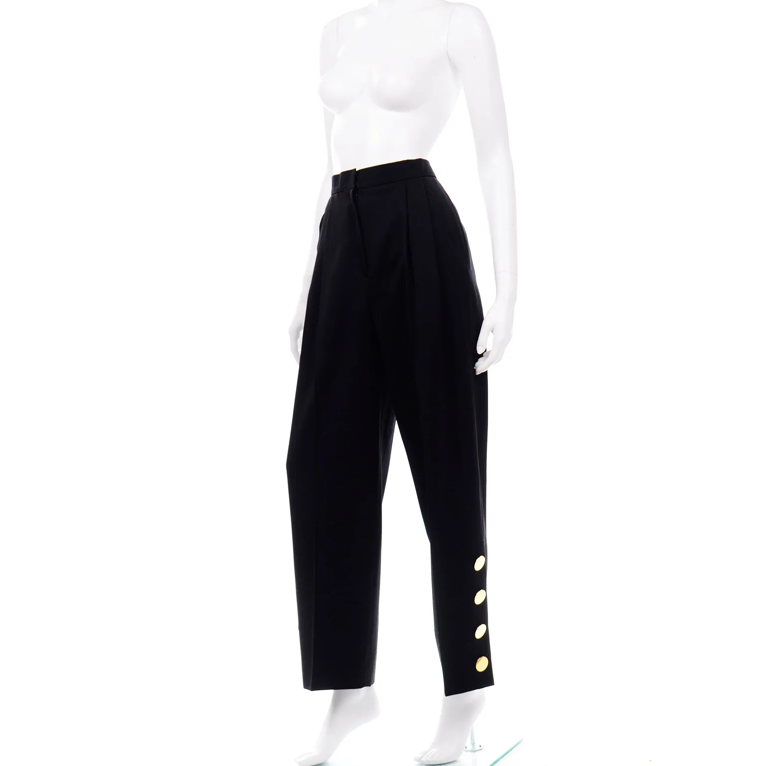 Vintage Givenchy Black High Waist Trousers With Gold Button Detail