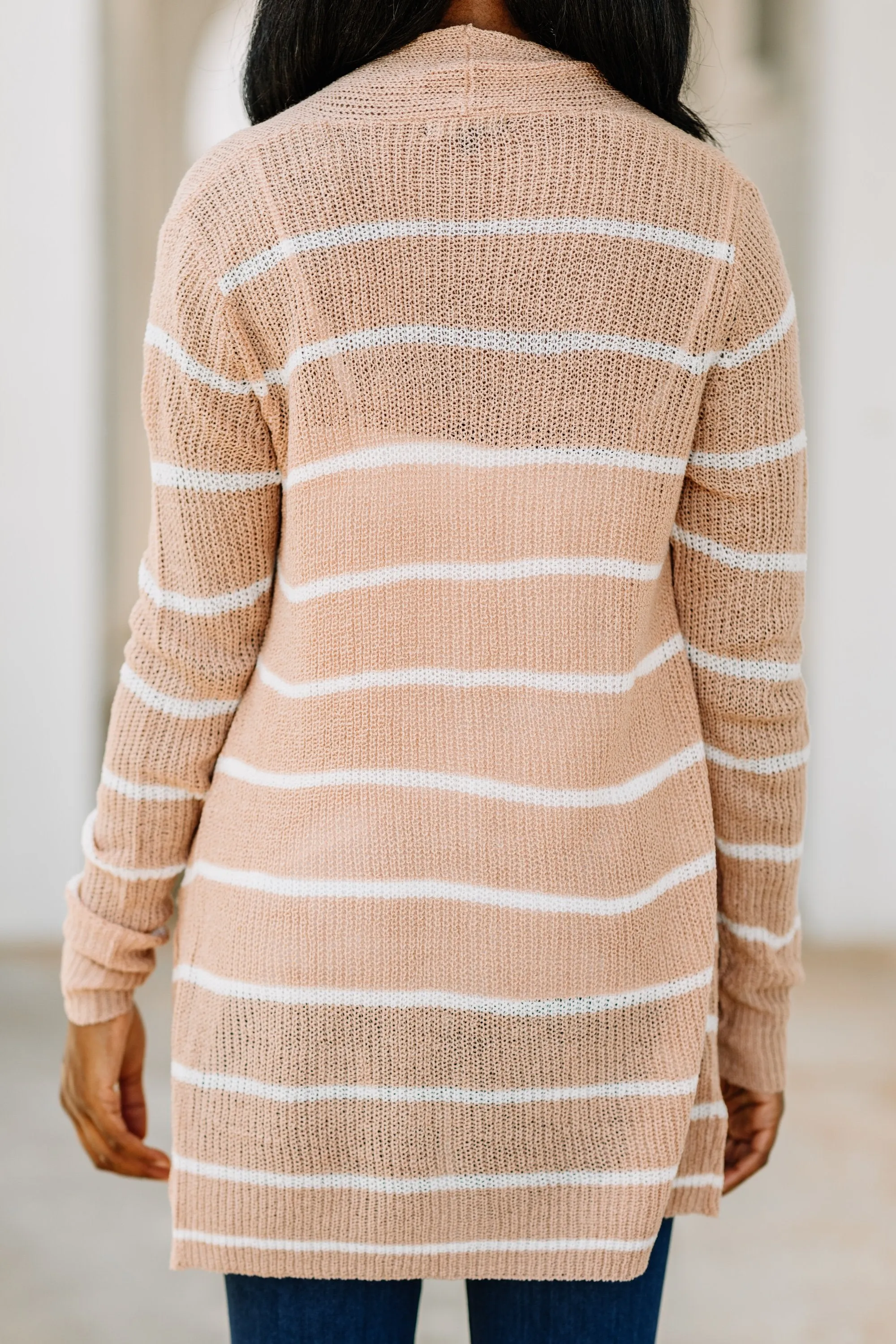Want It All Light Mocha Brown Striped Cardigan