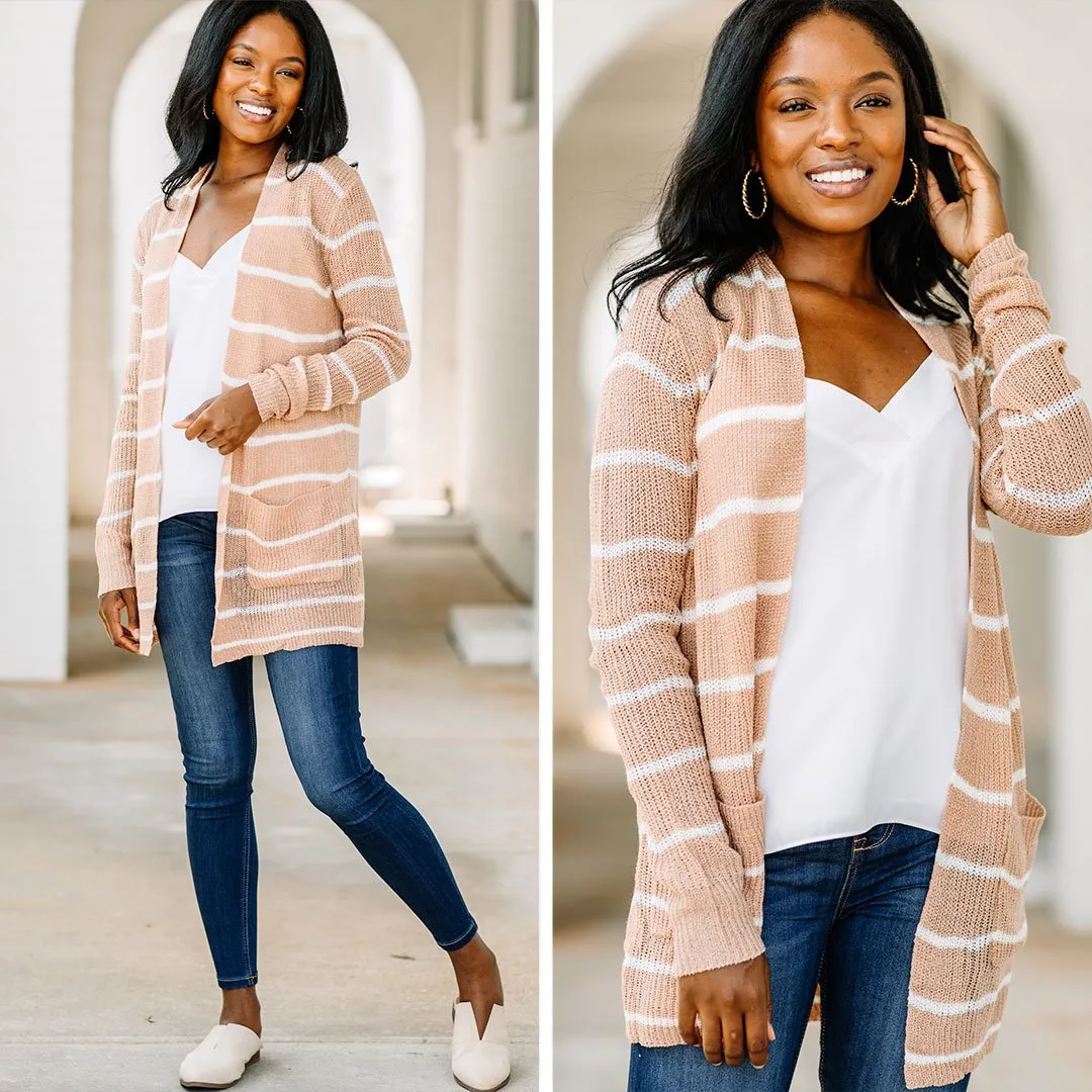 Want It All Light Mocha Brown Striped Cardigan