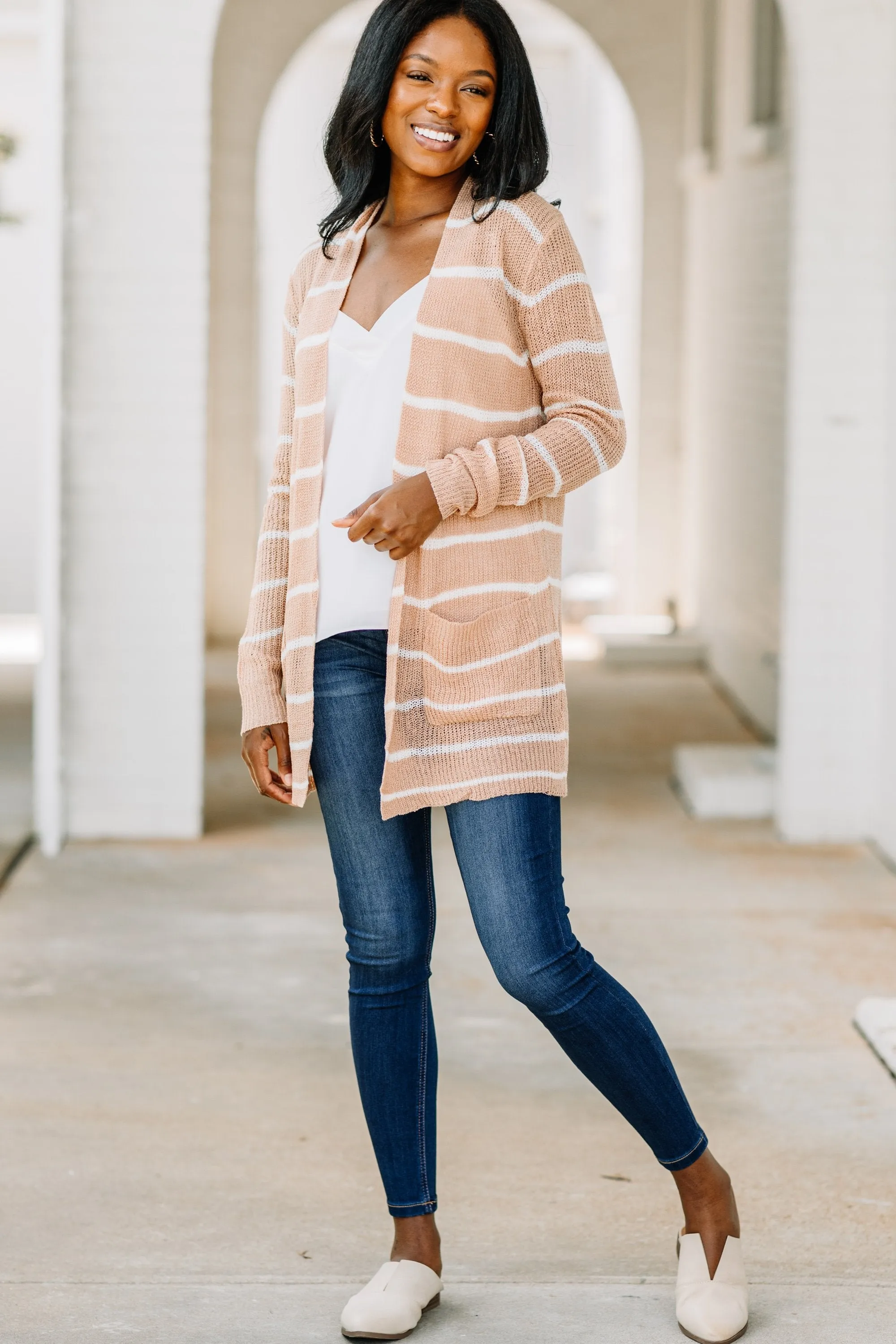 Want It All Light Mocha Brown Striped Cardigan