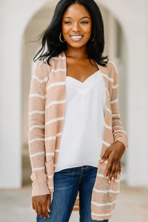 Want It All Light Mocha Brown Striped Cardigan