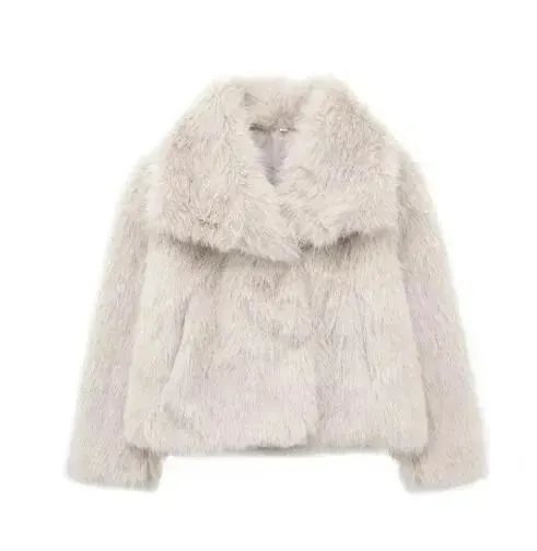 Winter Plush Open front Coat Thick lapel Outwear Faux Fur Coat women