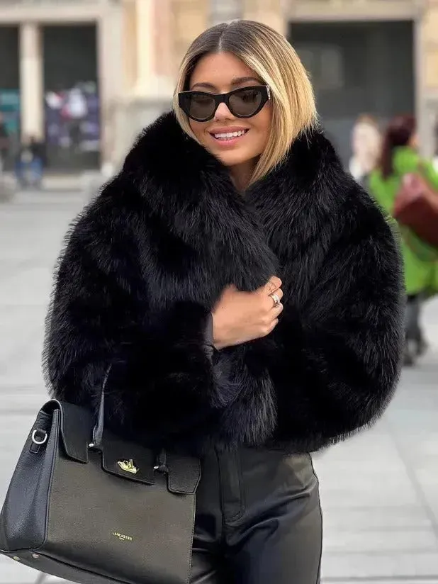 Winter Plush Open front Coat Thick lapel Outwear Faux Fur Coat women