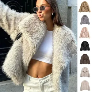 Winter Plush Open front Coat Thick lapel Outwear Faux Fur Coat women