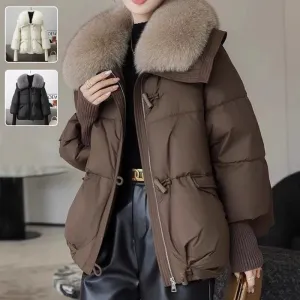 Women Cotton-padded Down Jacket Fur Collar Thick Puffer Winter Coat