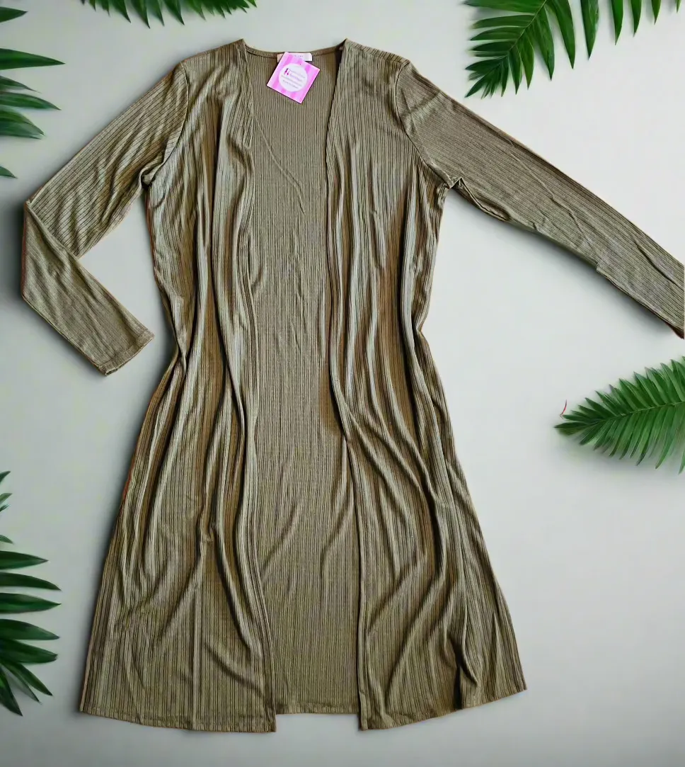 Womens Long Green Cardigan, Open Front Sweater Duster, Sizes S/M/L, Olive Green