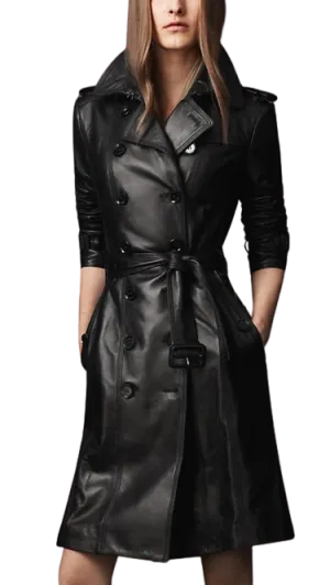 Womens Miracle Genuine Lambskin Leather Long Trench Coat