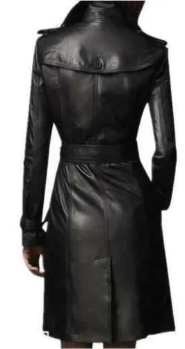 Womens Miracle Genuine Lambskin Leather Long Trench Coat